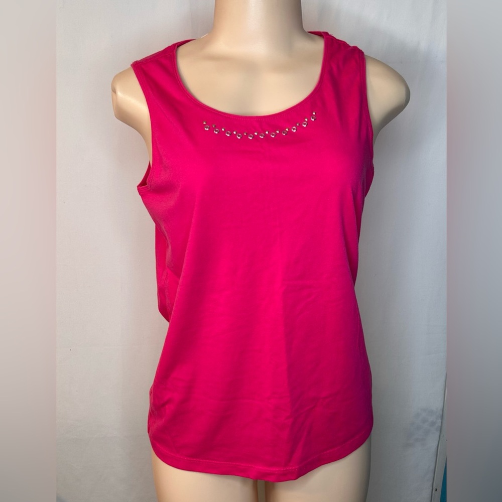 Coral Bay Women’s Tank Top Pink Sleeveless Embellished Neckline Size S
